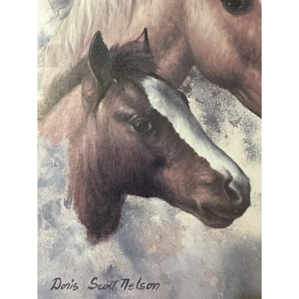 Vintage Framed Horse & Colt Wall Hanging Picture By Doris Scott Nelson